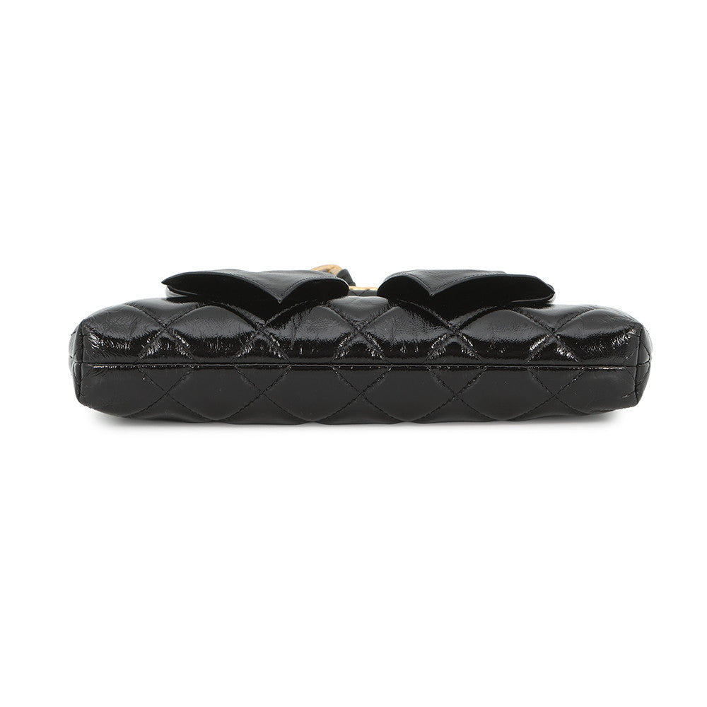 CHANEL Ribbon Chain Clutch Bag BlackAP4029 Patent Leather