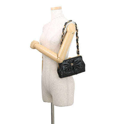 CHANEL Ribbon Chain Clutch Bag BlackAP4029 Patent Leather