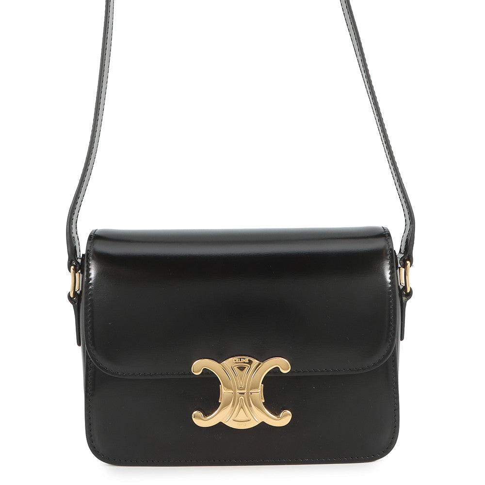 CELINE Teen Triomphe Shoulder Bag Black188423 Shiny Calf Leather