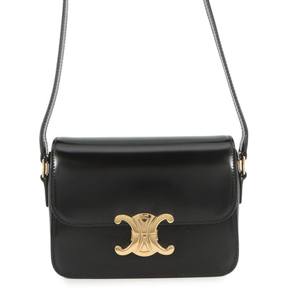 CELINE Teen Triomphe Shoulder Bag Black188423 Shiny Calf Leather