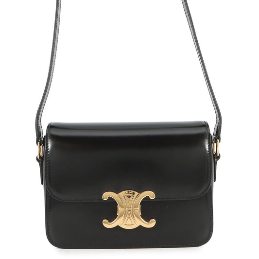 CELINE Teen Triomphe Shoulder Bag Black188423 Shiny Calf Leather