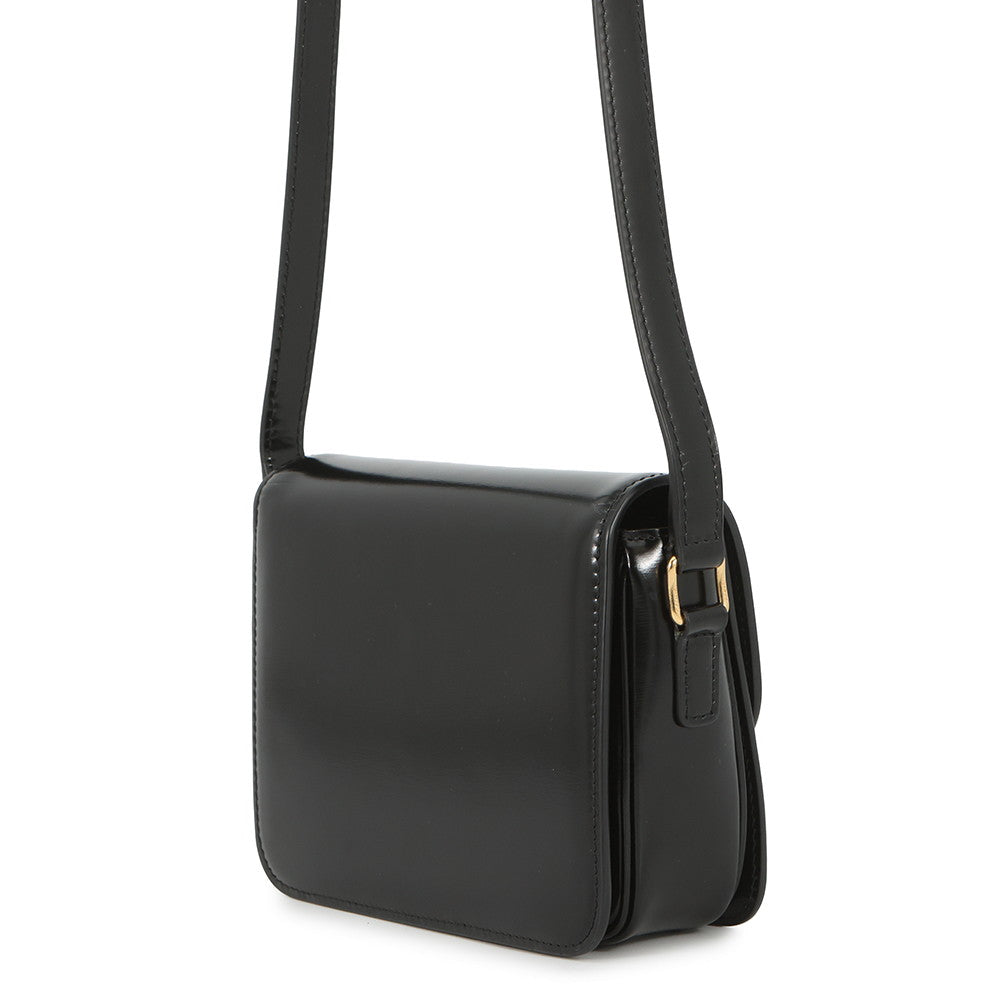 CELINE Teen Triomphe Shoulder Bag Black188423 Shiny Calf Leather