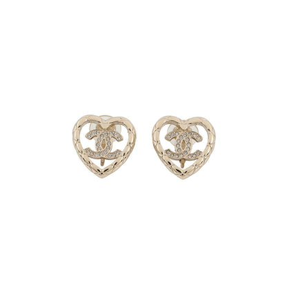 CHANEL CC Logo Heart Earrings Champagne Gold Gold Plated Rhinestone