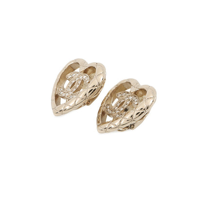 CHANEL CC Logo Heart Earrings Champagne Gold Gold Plated Rhinestone