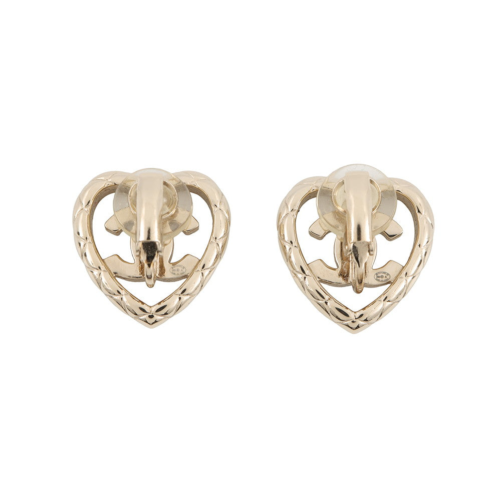 CHANEL CC Logo Heart Earrings Champagne Gold Gold Plated Rhinestone