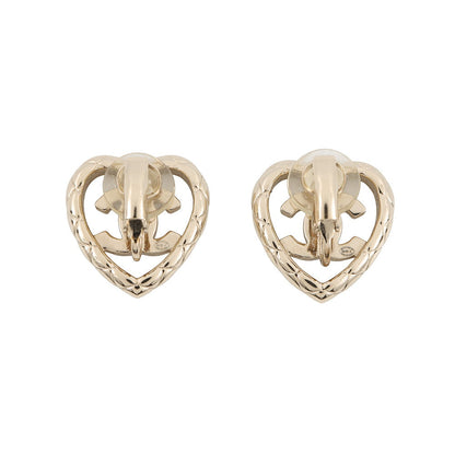 CHANEL CC Logo Heart Earrings Champagne Gold Gold Plated Rhinestone