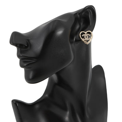 CHANEL CC Logo Heart Earrings Champagne Gold Gold Plated Rhinestone