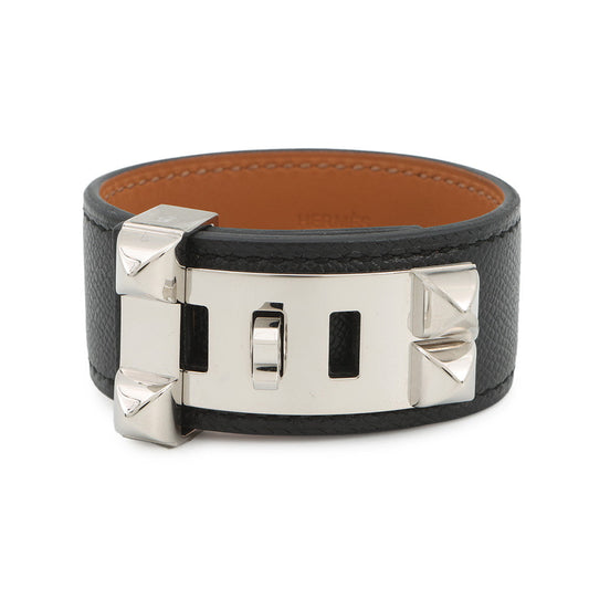 HERMES Collier de Chien Bangle 24 Size T1 Black Veau Madame