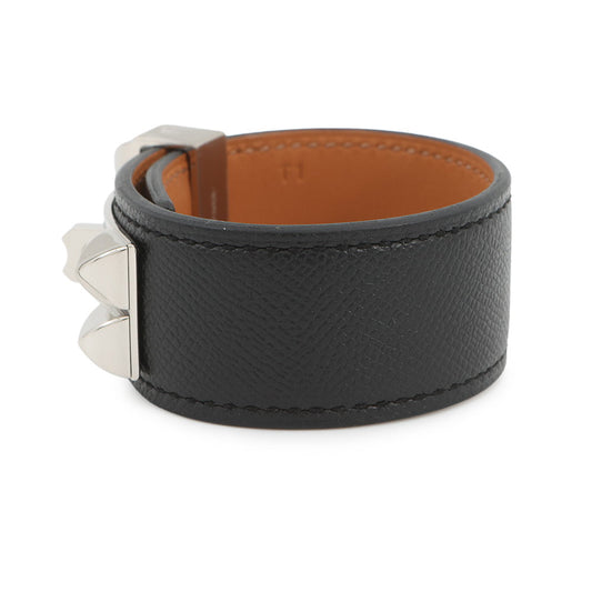 HERMES Collier de Chien Bangle 24 Size T1 Black Veau Madame