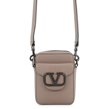 Valentino Garavani Loco V Logo Shoulder Bag Greige Leather