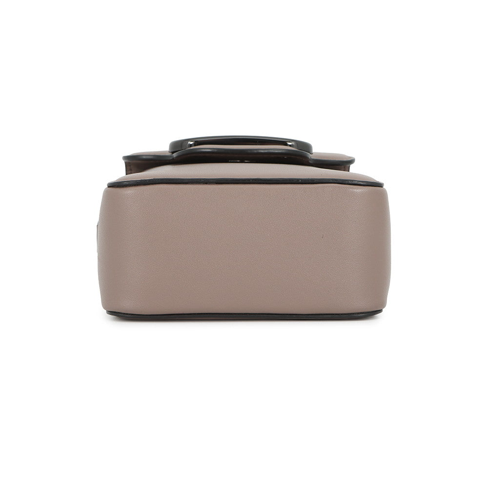 Valentino Garavani Loco V Logo Shoulder Bag Greige Leather
