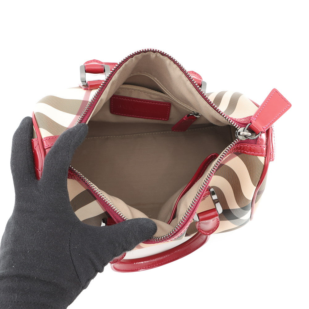 BURBERRY Vintage Nova Check Bowling Bag Beige/Multicolor3722972 PVC Patent Leather