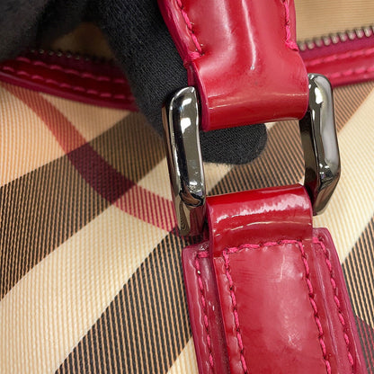 BURBERRY Vintage Nova Check Bowling Bag Beige/Multicolor3722972 PVC Patent Leather