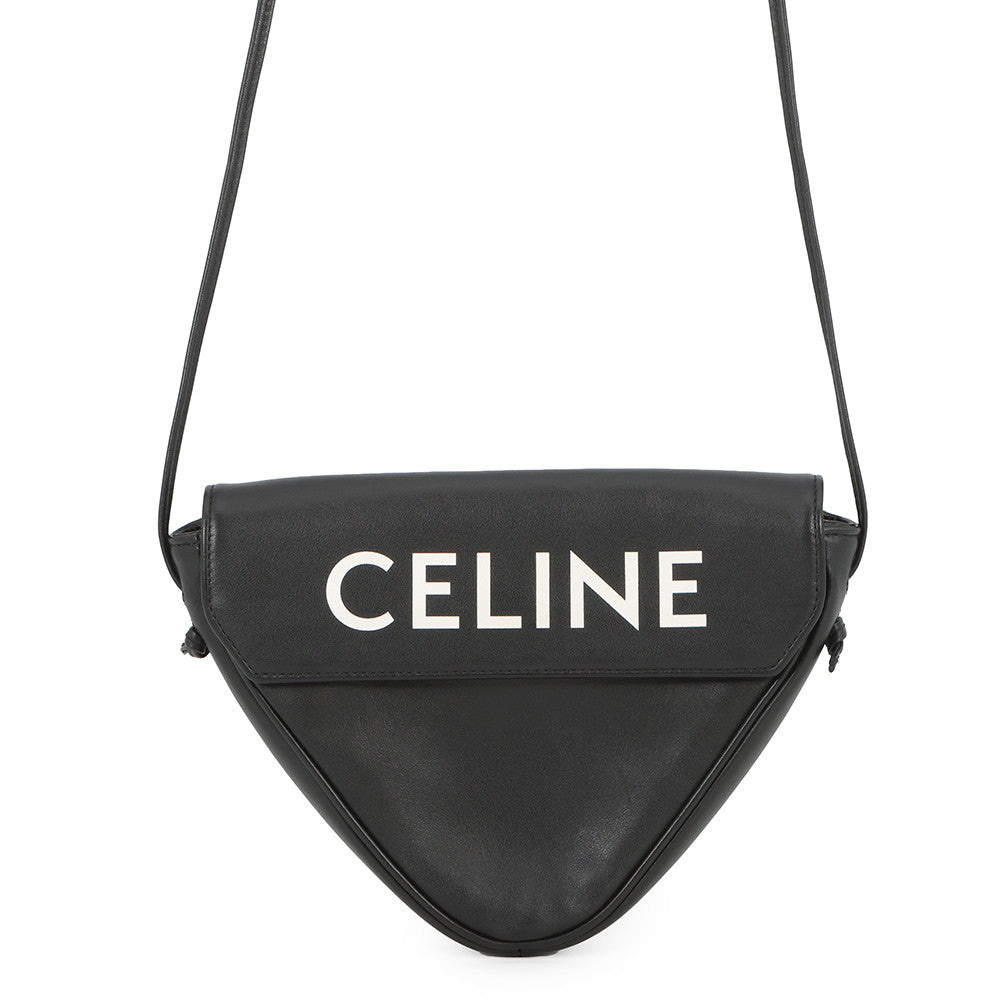 CELINE Shoulder Bag Triangle Black/White19590 Leather Size Mini