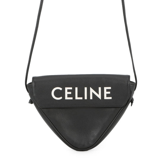 CELINE Shoulder Bag Triangle Black/White19590 Leather Size Mini