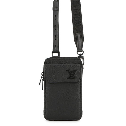 LOUIS VUITTON Phone Pouch NoirM57089 Grained Calf Leather LV Aerogram