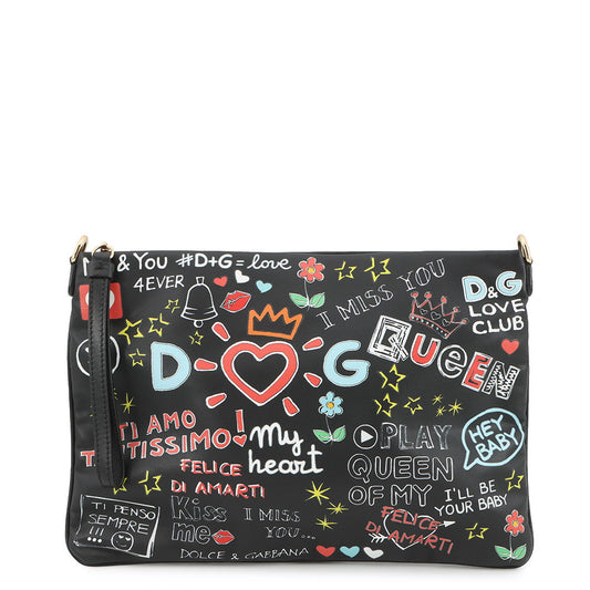 DOLCE&GABBANA CLEO Graffiti 2wayShoulderClutch Black/Multicolor Leather