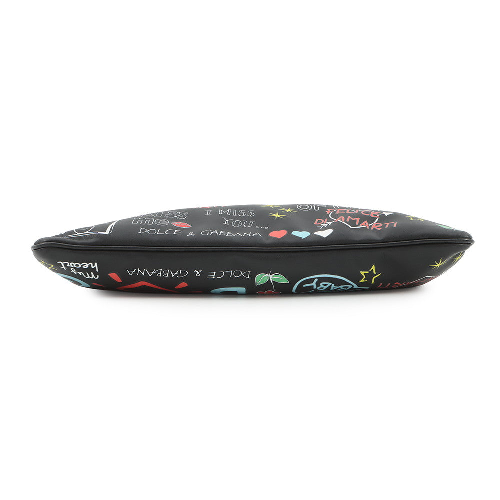 DOLCE&GABBANA CLEO Graffiti 2wayShoulderClutch Black/Multicolor Leather