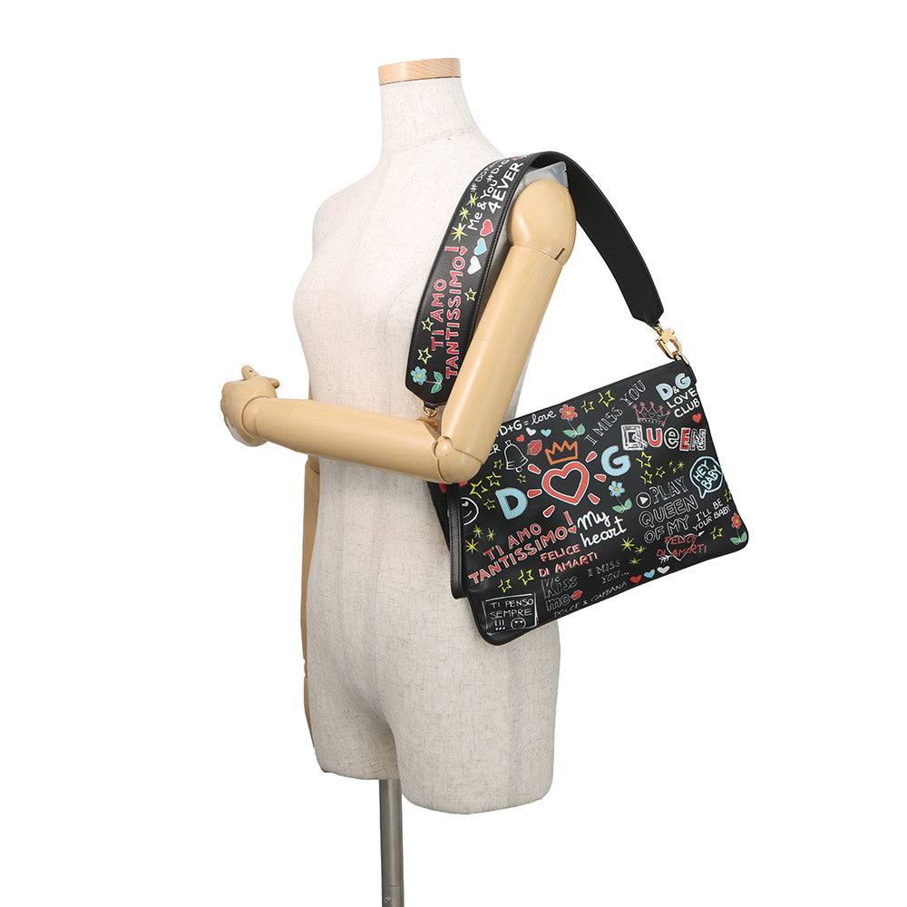 DOLCE&GABBANA CLEO Graffiti 2wayShoulderClutch Black/Multicolor Leather