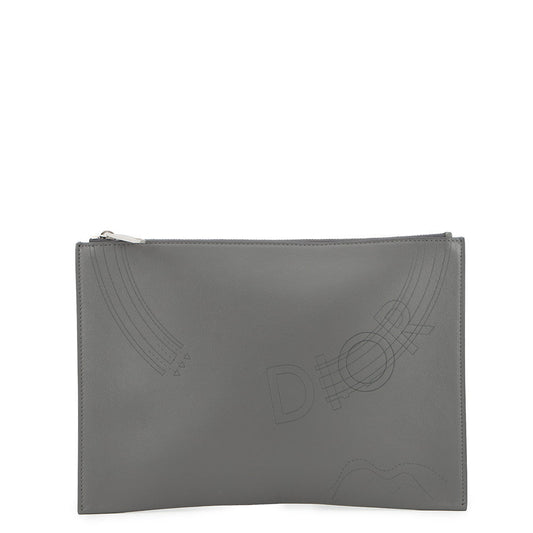 Dior Clutch Bag Gray Leather