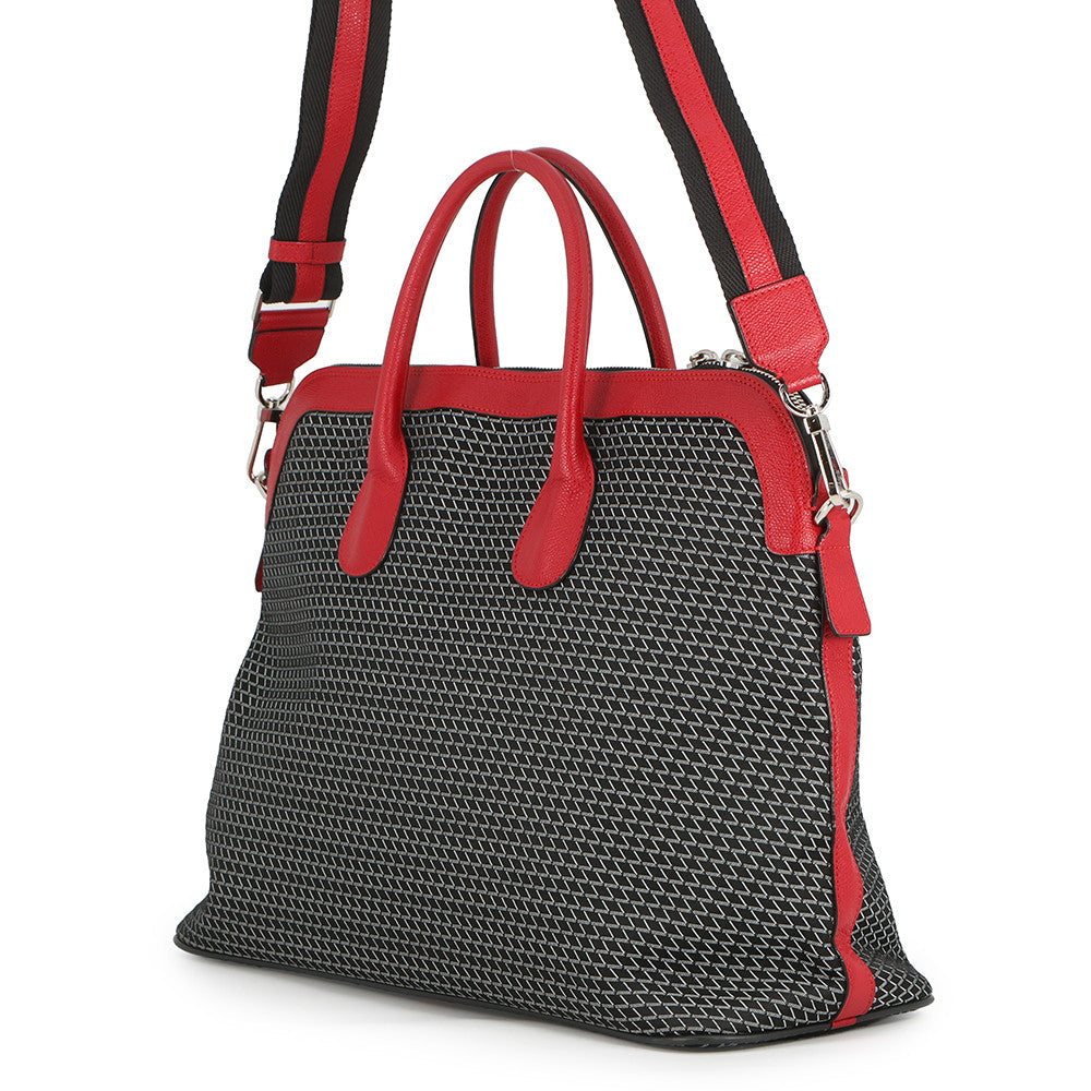 Valextra Valextra K-VAL My Logo Travel Bag Black/Red Canvas Leather