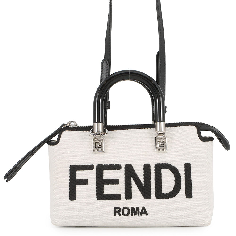 FENDI By the Way Shoulder Bag White/Black8BS067 Canvas Size Mini