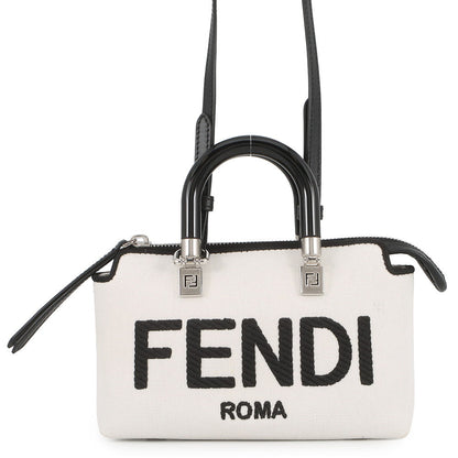 FENDI By the Way Shoulder Bag White/Black8BS067 Canvas Size Mini