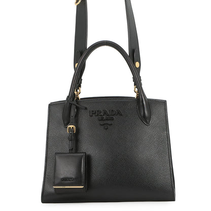PRADA Mono Chrome 2-way Handbag Black1BA156 Saffiano LeatherLeather