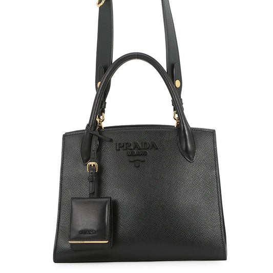 PRADA Mono Chrome 2-way Handbag Black1BA156 Saffiano LeatherLeather