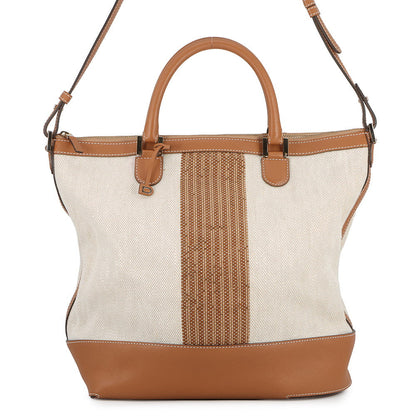 Delvaux Every D 2-way Tote Bag Beige/Brown Canvas Leather