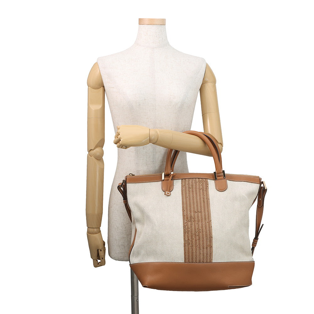 Delvaux Every D 2-way Tote Bag Beige/Brown Canvas Leather