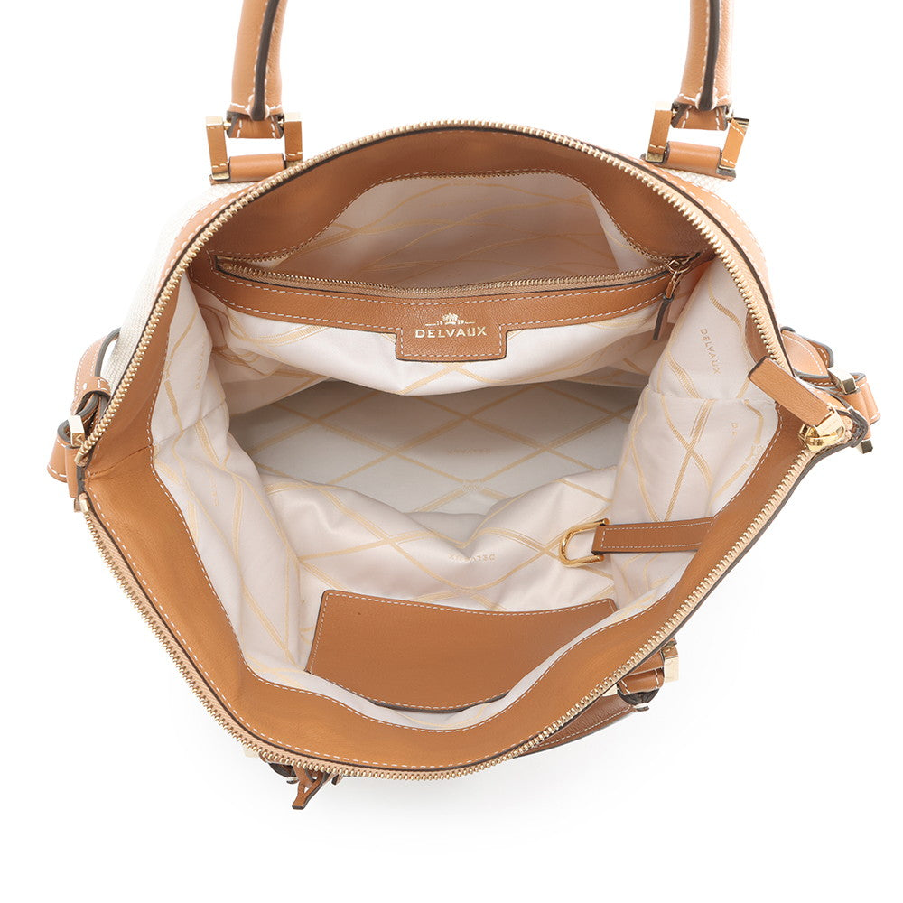 Delvaux Every D 2-way Tote Bag Beige/Brown Canvas Leather