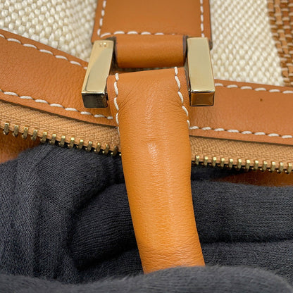 Delvaux Every D 2-way Tote Bag Beige/Brown Canvas Leather