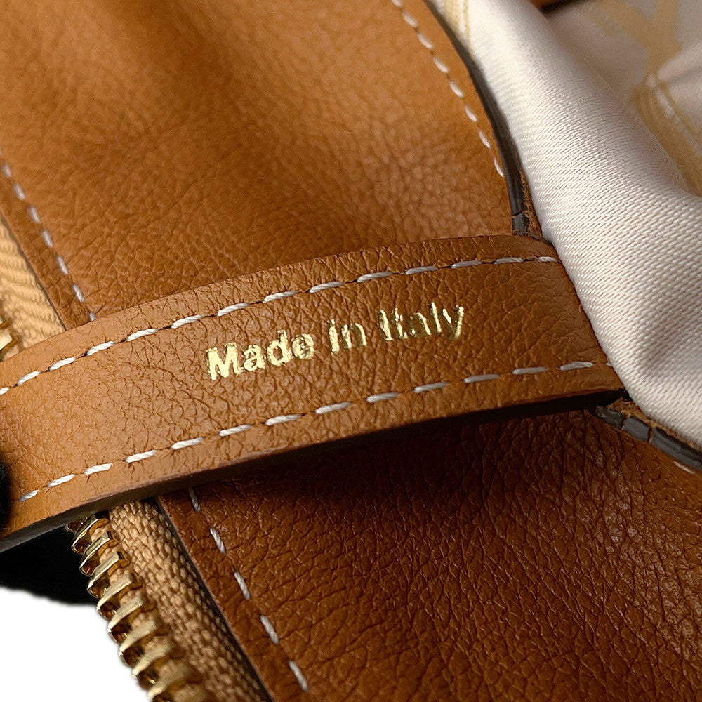 Delvaux Every D 2-way Tote Bag Beige/Brown Canvas Leather