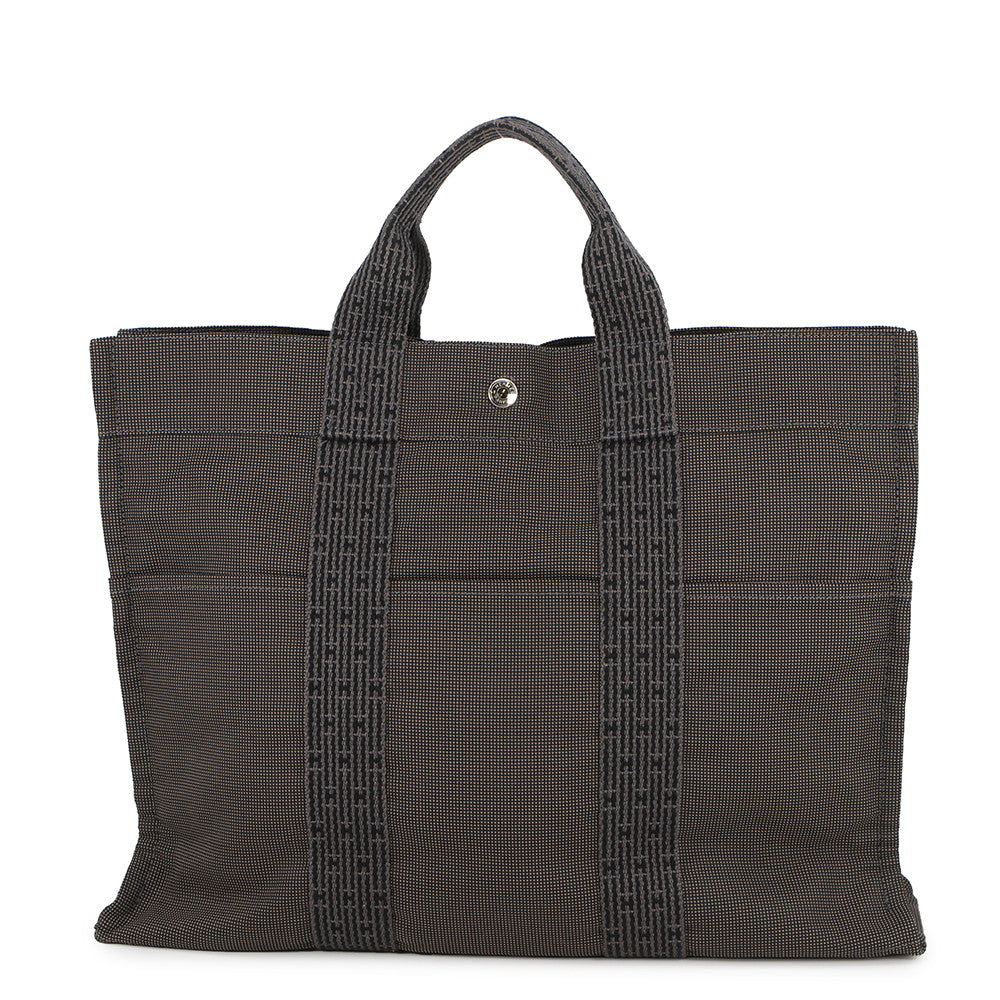 HERMES Her Line Tote Bag Gray Canvas Size MM