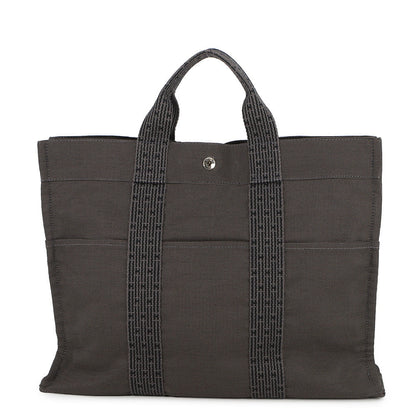 HERMES Her Line Tote Bag Gray Canvas Size MM