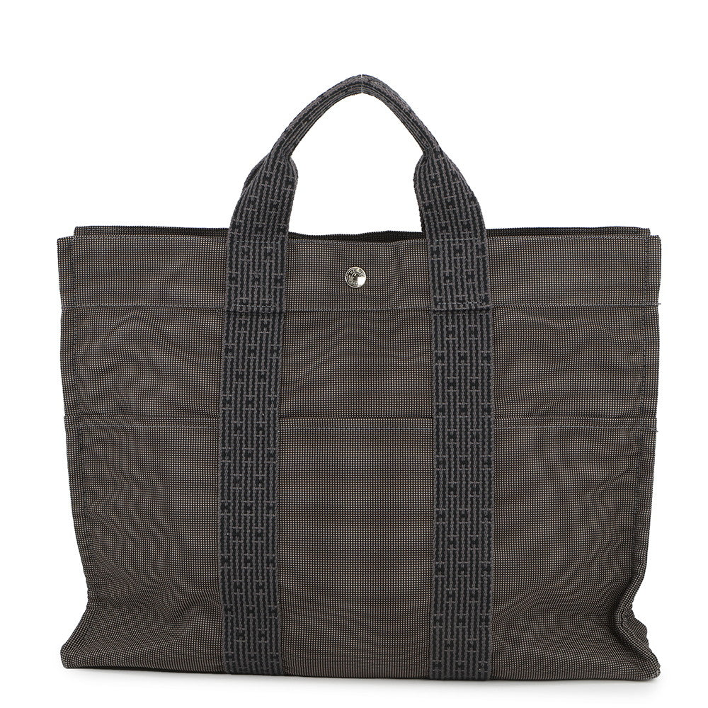 HERMES Her Line Tote Bag Gray Canvas Size MM