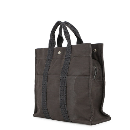HERMES Her Line Tote Bag Gray Canvas Size MM