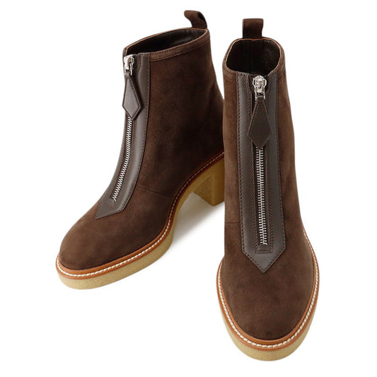 HERMES Jingle 55 Short Boots Brown/Beige suede Size 36