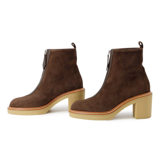 HERMES Jingle 55 Short Boots Brown/Beige suede Size 36