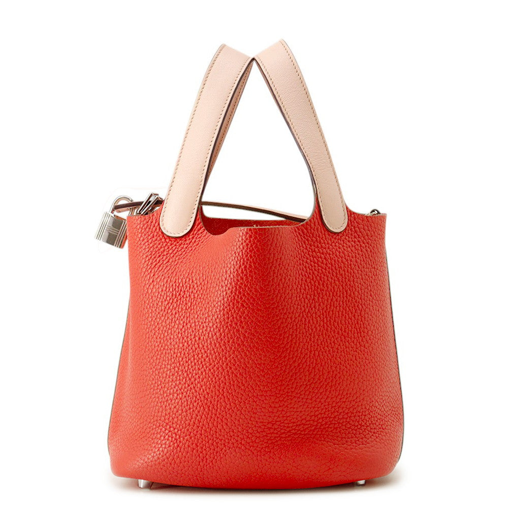 HERMES Picotin Lock Touch Rouge Tomate/Rose Eglantine Taurillon Clemence Size PM