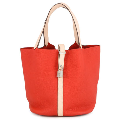 HERMES Picotin Lock Eclat Rouge Tomate/Rose Eglantine Taurillon Clemence Swift Leather Size GM