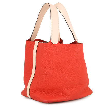 HERMES Picotin Lock Eclat Rouge Tomate/Rose Eglantine Taurillon Clemence Swift Leather Size GM