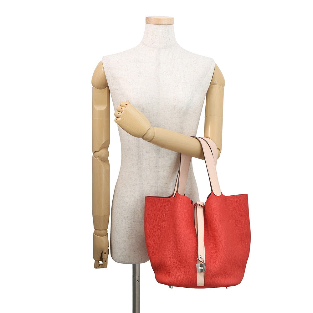HERMES Picotin Lock Eclat Rouge Tomate/Rose Eglantine Taurillon Clemence Swift Leather Size GM