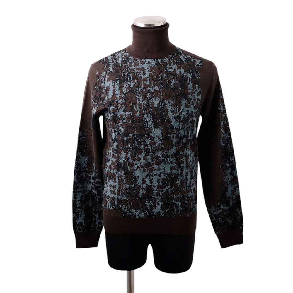 HERMES Turtleneck knit sweater Size XS Brown/Camouflage Wool79% Rayon14% Nylon7%
