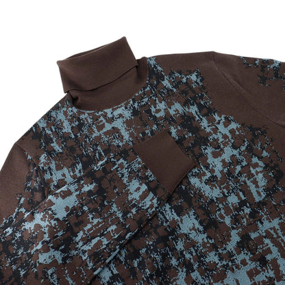 HERMES Turtleneck knit sweater Size XS Brown/Camouflage Wool79% Rayon14% Nylon7%