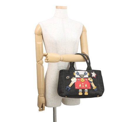 PRADA Mini Canapa Robot 2-Way Bag Black/Multicolor1BG439 Denim Leather