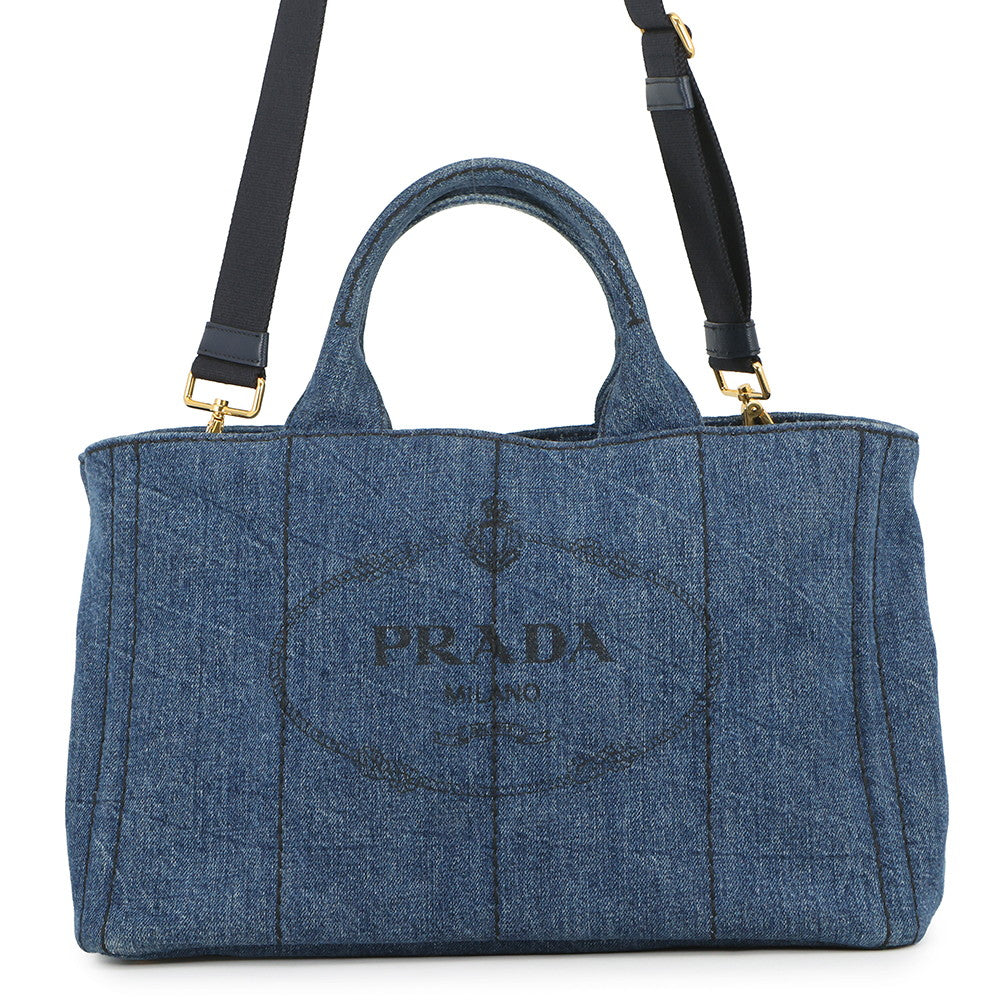 PRADA Canapa 2WAYBag Blue1BG642 Denim Size Medium