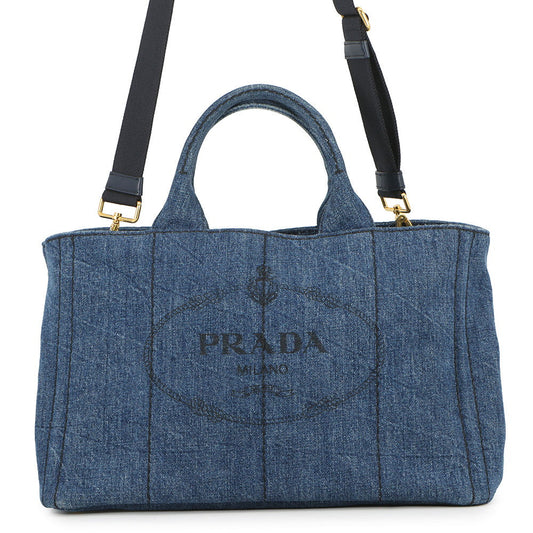 PRADA Canapa 2WAYBag Blue1BG642 Denim Size Medium