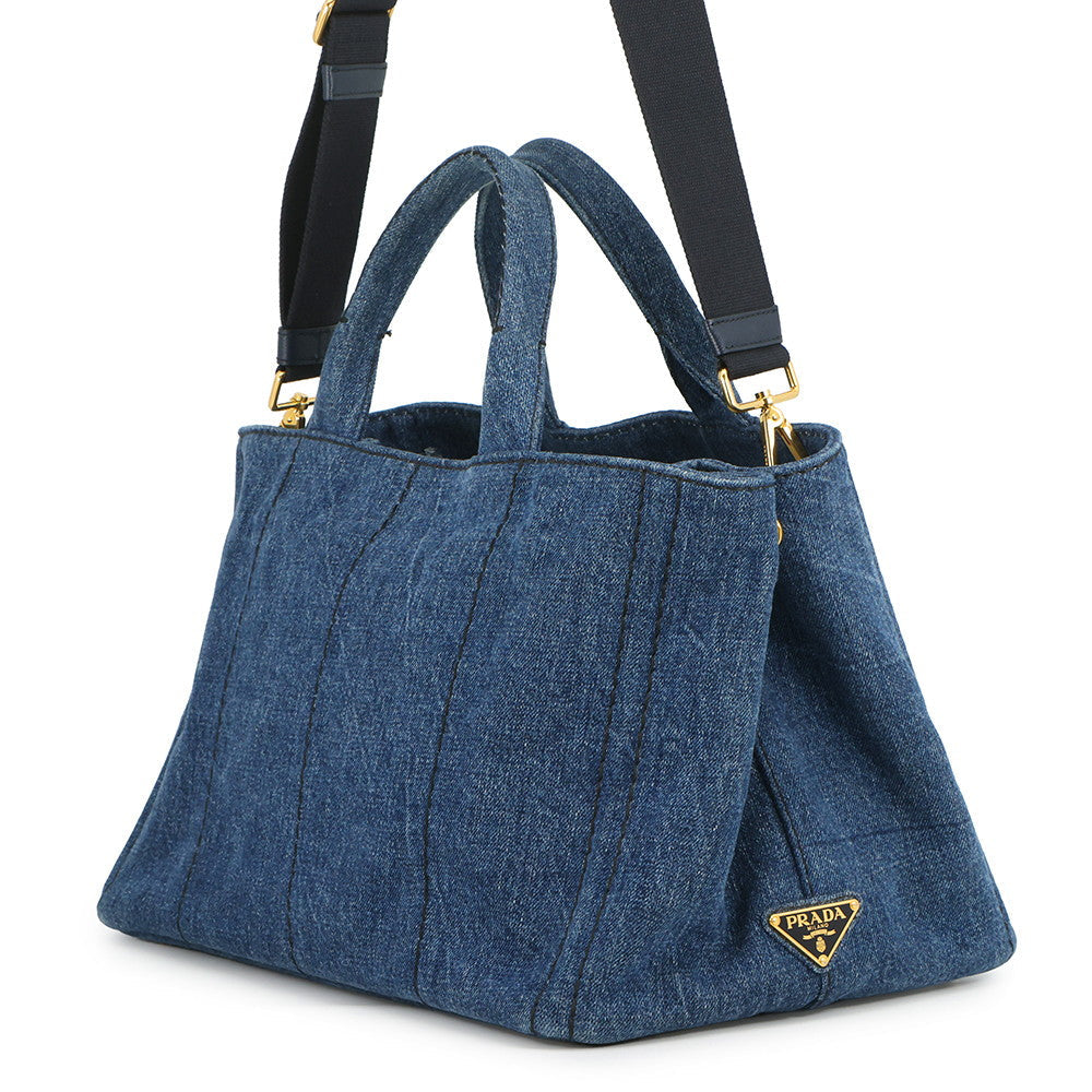PRADA Canapa 2WAYBag Blue1BG642 Denim Size Medium